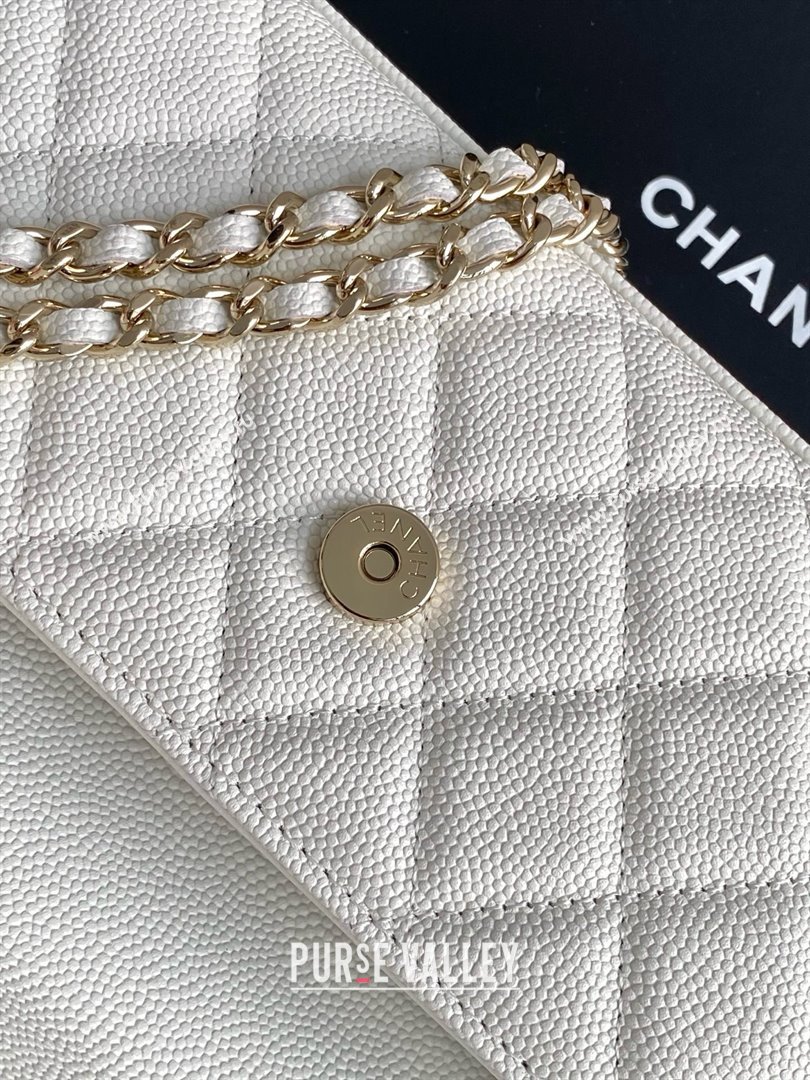 Chanel Phone Holder with Chain in Grained Shiny Calfskin AP3238 White Spring-Summer 2025 (JY-25061106)