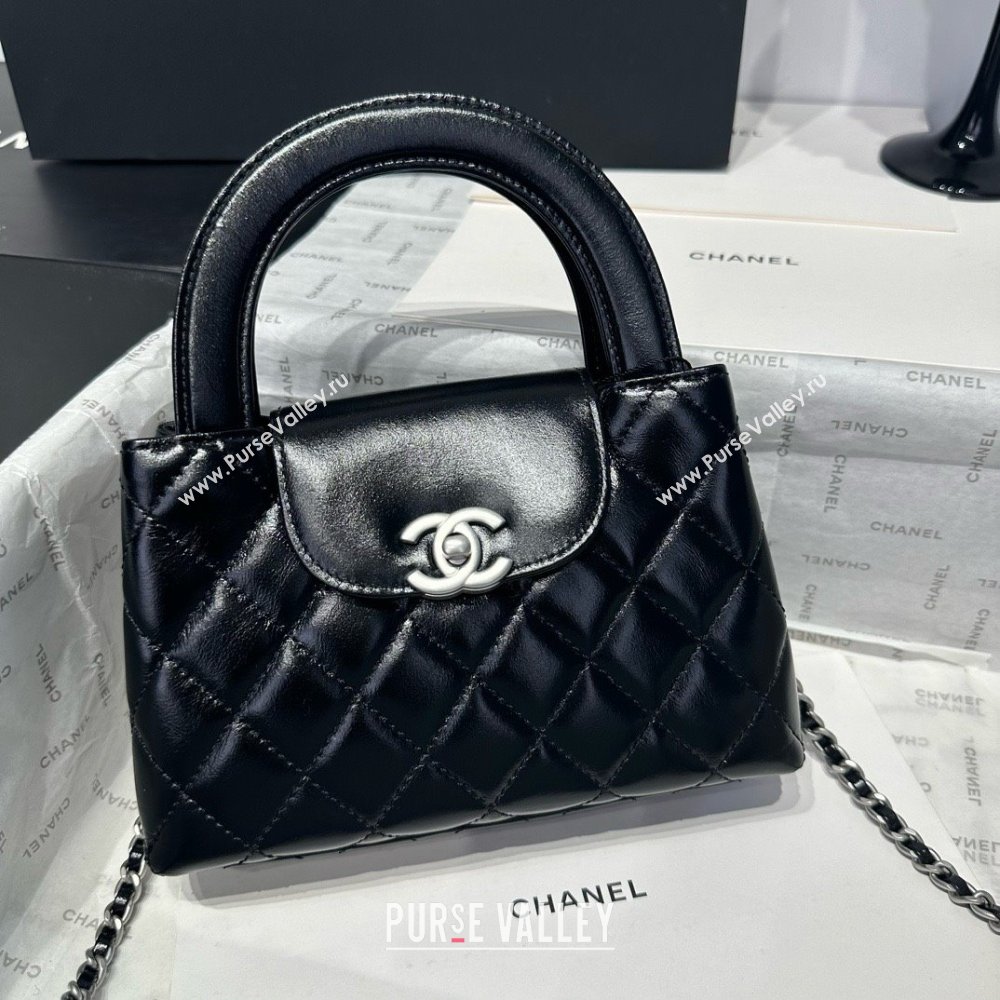 Chanel Shiny Calfskin Mini Kelly Shopping Bag AS4416 Black/Silver 2025 (SS-25061033)