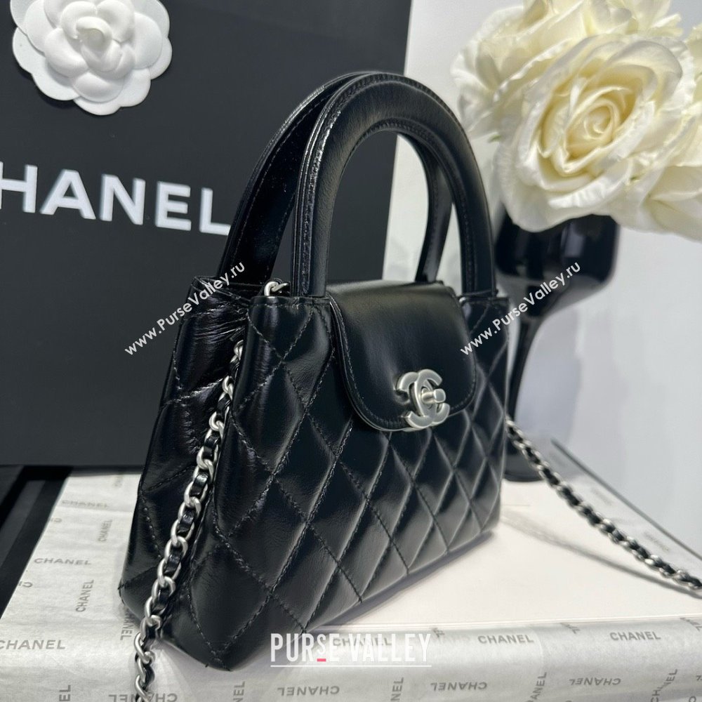Chanel Shiny Calfskin Mini Kelly Shopping Bag AS4416 Black/Silver 2025 (SS-25061033)