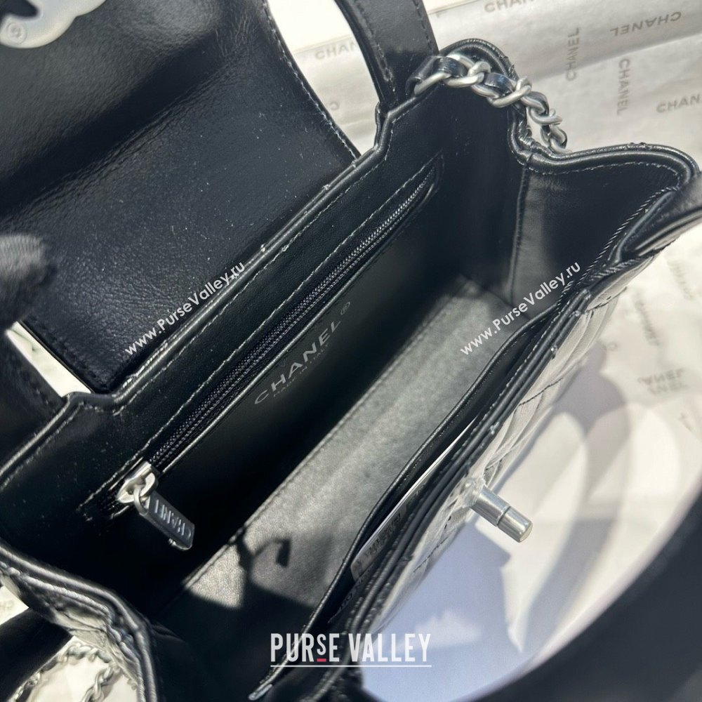 Chanel Shiny Calfskin Mini Kelly Shopping Bag AS4416 Black/Silver 2025 (SS-25061033)