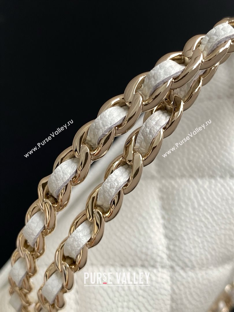 Chanel Phone Holder with Chain in Grained Shiny Calfskin AP3238 White Spring-Summer 2025 (JY-25061106)
