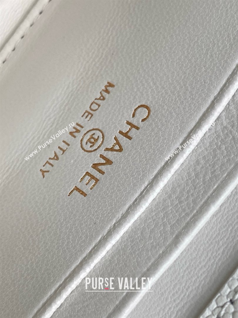 Chanel Phone Holder with Chain in Grained Shiny Calfskin AP3238 White Spring-Summer 2025 (JY-25061106)