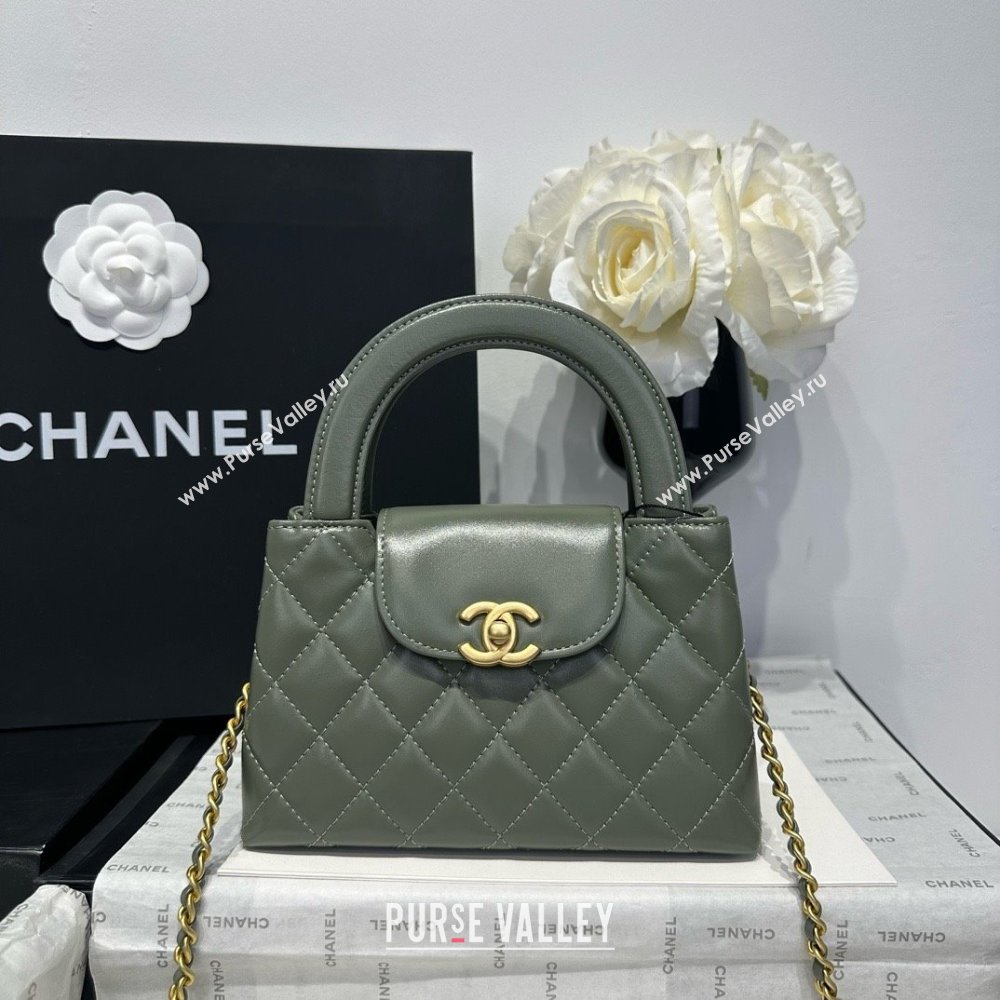 Chanel Shiny Calfskin Mini Kelly Shopping Bag AS4416 Khaki Green 2025 (SS-25061029)