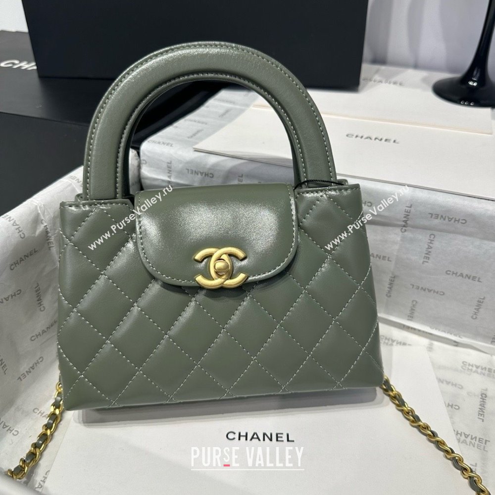 Chanel Shiny Calfskin Mini Kelly Shopping Bag AS4416 Khaki Green 2025 (SS-25061029)