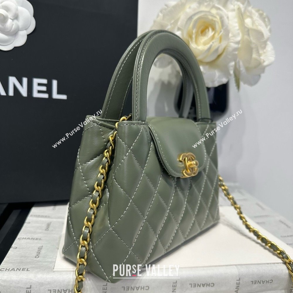 Chanel Shiny Calfskin Mini Kelly Shopping Bag AS4416 Khaki Green 2025 (SS-25061029)