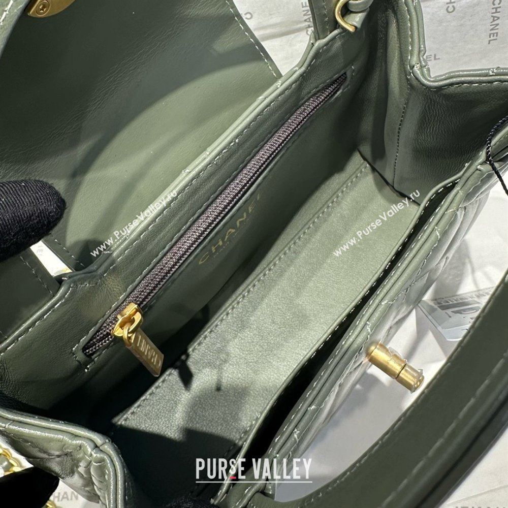 Chanel Shiny Calfskin Mini Kelly Shopping Bag AS4416 Khaki Green 2025 (SS-25061029)