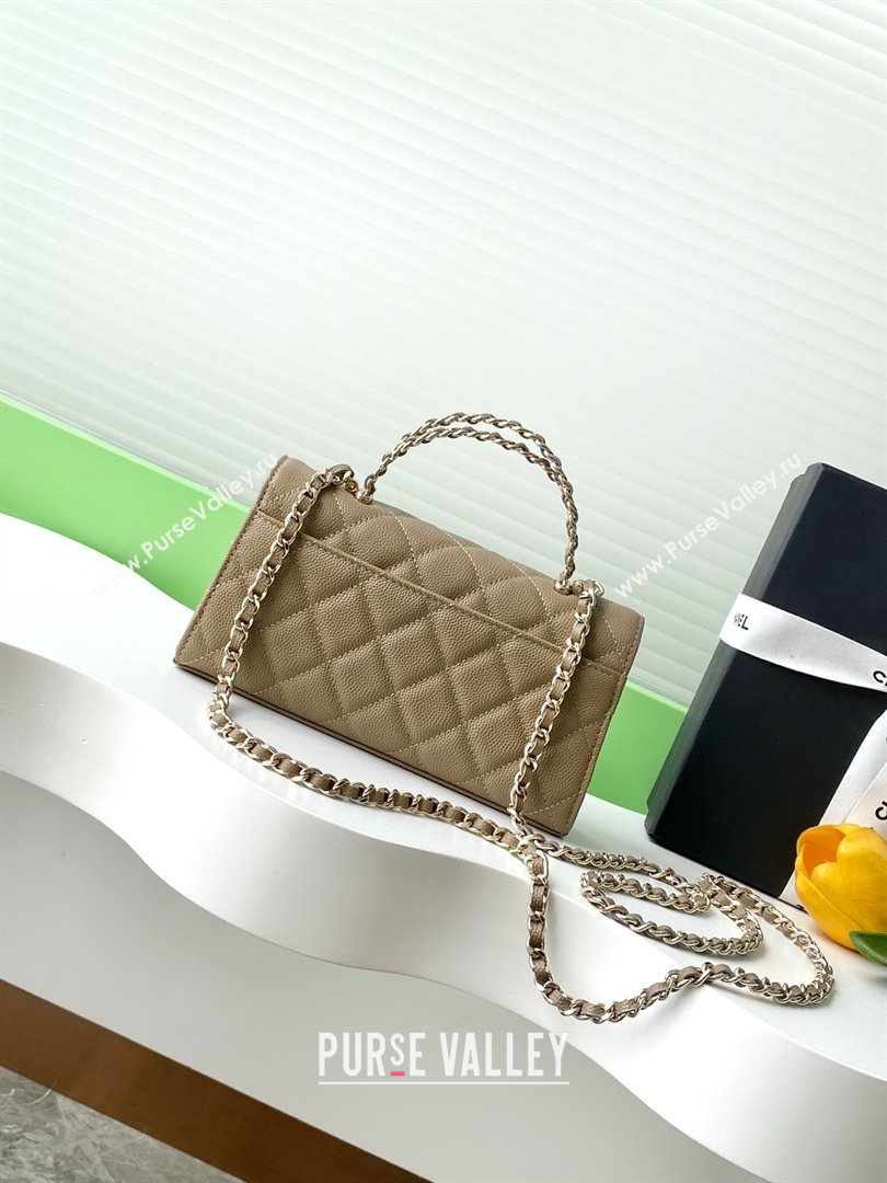 Chanel Phone Holder with Chain in Grained Shiny Calfskin AP3238 Khaki Spring-Summer 2025 (JY-25061104)