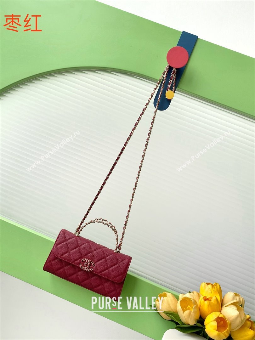 Chanel Phone Holder with Chain in Grained Shiny Calfskin AP3238 Burgundy Spring-Summer 2025 (JY-25061108)
