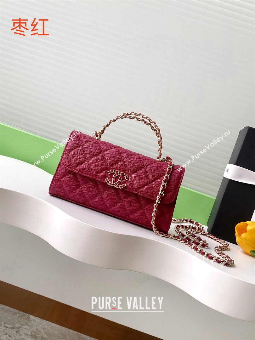 Chanel Phone Holder with Chain in Grained Shiny Calfskin AP3238 Burgundy Spring-Summer 2025 (JY-25061108)