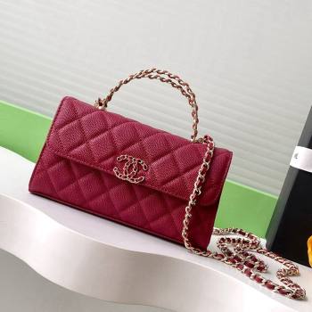 Chanel Phone Holder with Chain in Grained Shiny Calfskin AP3238 Burgundy Spring-Summer 2025 (JY-25061108)
