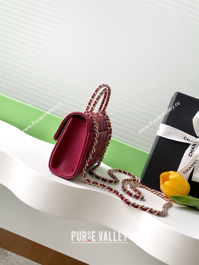 Chanel Phone Holder with Chain in Grained Shiny Calfskin AP3238 Burgundy Spring-Summer 2025 (JY-25061108)