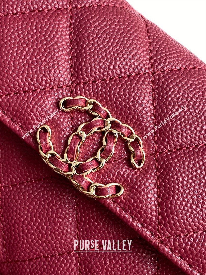 Chanel Phone Holder with Chain in Grained Shiny Calfskin AP3238 Burgundy Spring-Summer 2025 (JY-25061108)