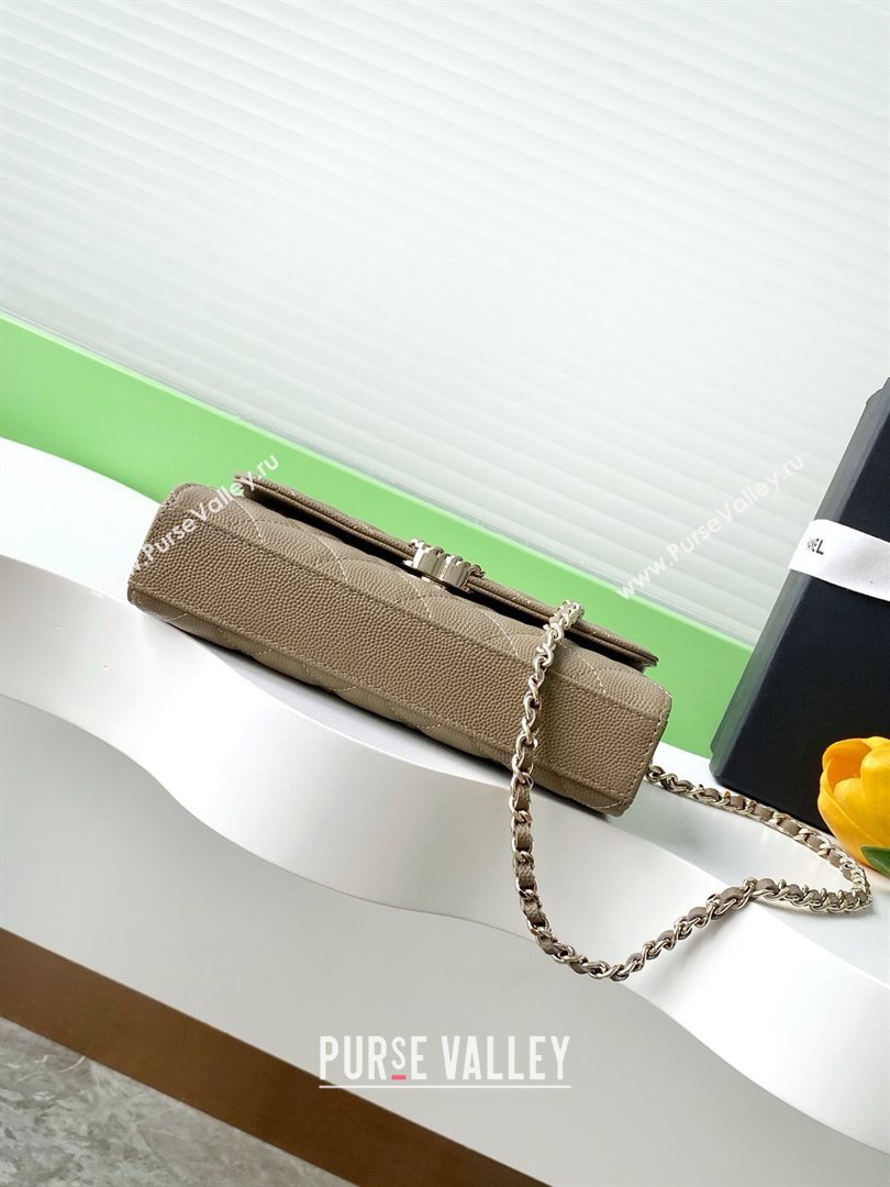 Chanel Phone Holder with Chain in Grained Shiny Calfskin AP3238 Khaki Spring-Summer 2025 (JY-25061104)