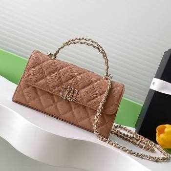 Chanel Phone Holder with Chain in Grained Shiny Calfskin AP3238 Dark Apricot Spring-Summer 2025 (JY-25061109)