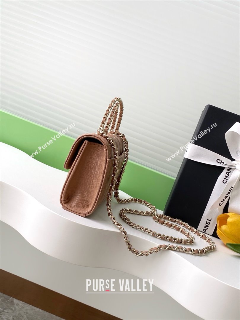 Chanel Phone Holder with Chain in Grained Shiny Calfskin AP3238 Dark Apricot Spring-Summer 2025 (JY-25061109)