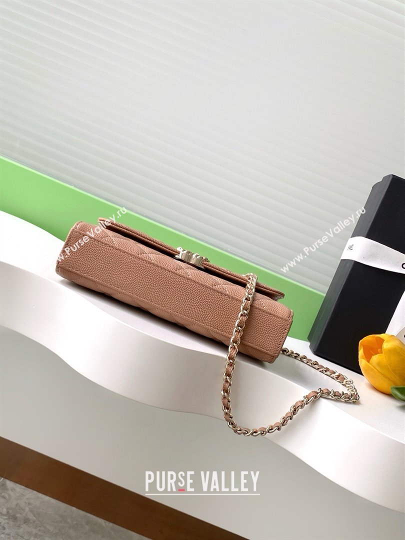 Chanel Phone Holder with Chain in Grained Shiny Calfskin AP3238 Dark Apricot Spring-Summer 2025 (JY-25061109)