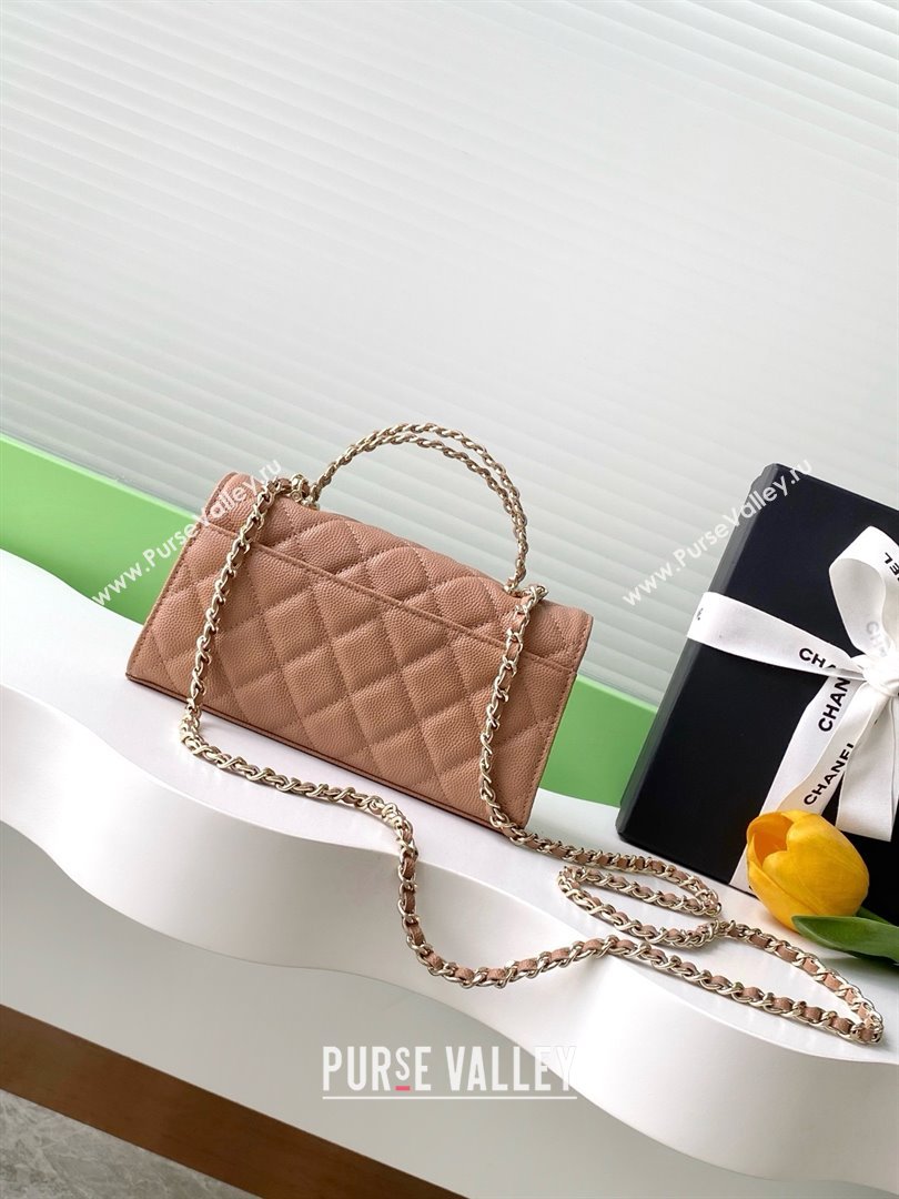Chanel Phone Holder with Chain in Grained Shiny Calfskin AP3238 Dark Apricot Spring-Summer 2025 (JY-25061109)