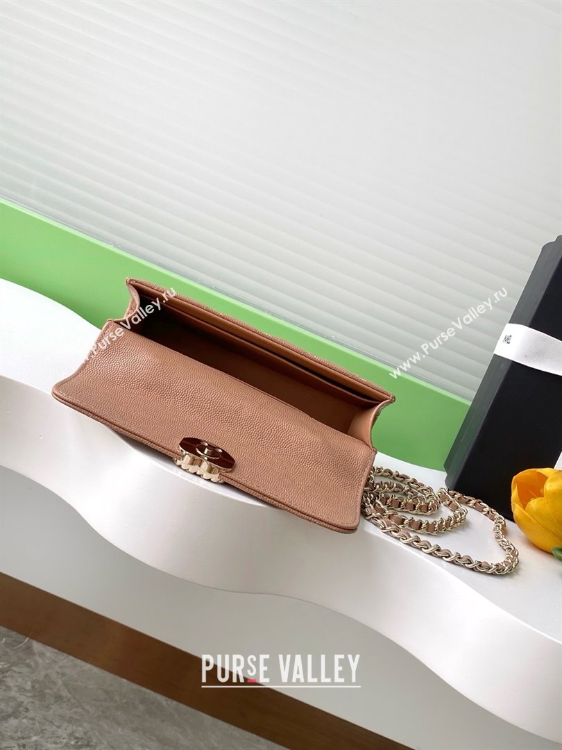 Chanel Phone Holder with Chain in Grained Shiny Calfskin AP3238 Dark Apricot Spring-Summer 2025 (JY-25061109)