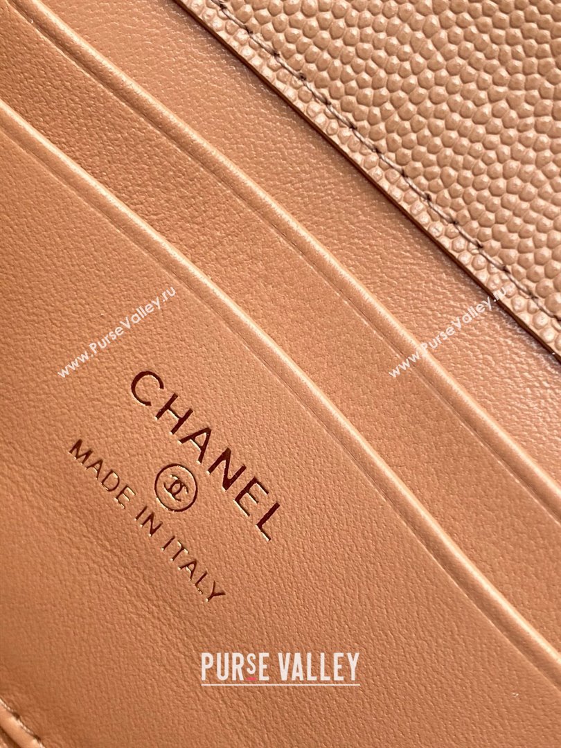 Chanel Phone Holder with Chain in Grained Shiny Calfskin AP3238 Dark Apricot Spring-Summer 2025 (JY-25061109)