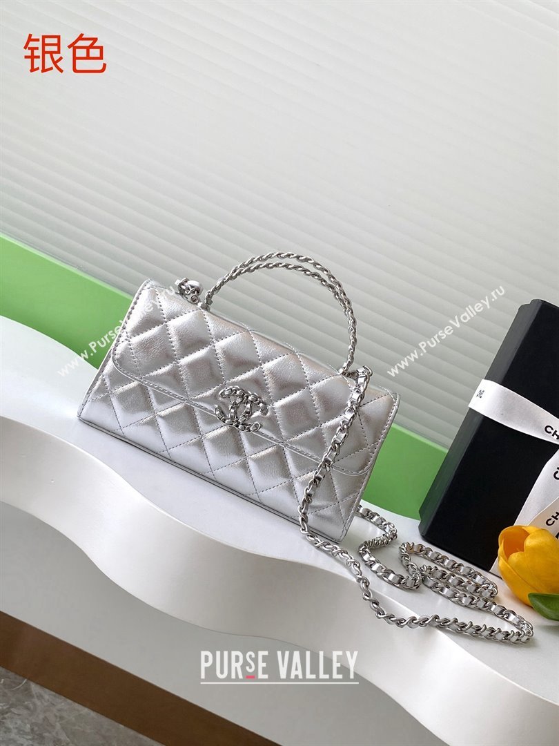 Chanel Phone Holder with Chain in Lambskin AP3238 Silver Spring-Summer 2025 (JY-25061110)