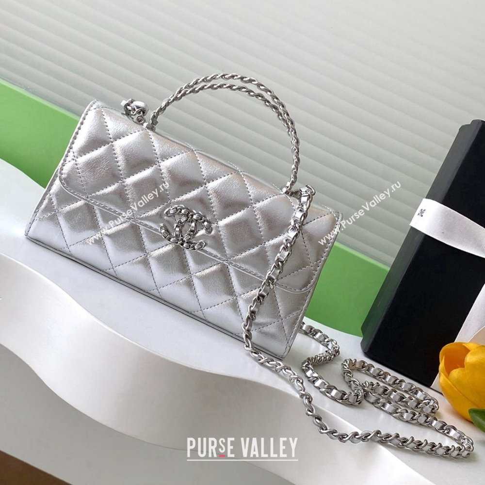 Chanel Phone Holder with Chain in Lambskin AP3238 Silver Spring-Summer 2025 (JY-25061110)