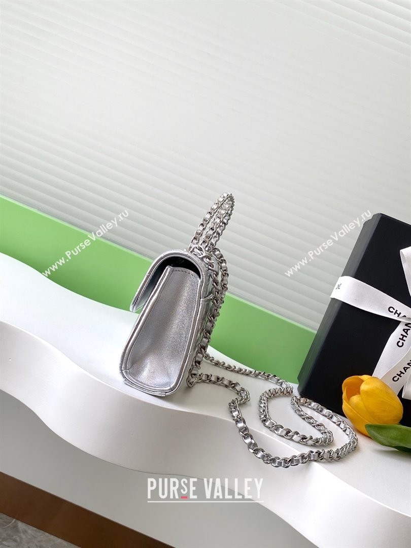 Chanel Phone Holder with Chain in Lambskin AP3238 Silver Spring-Summer 2025 (JY-25061110)