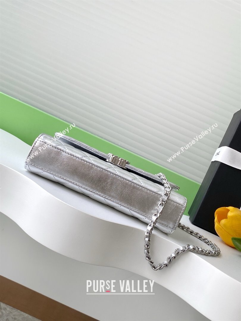 Chanel Phone Holder with Chain in Lambskin AP3238 Silver Spring-Summer 2025 (JY-25061110)