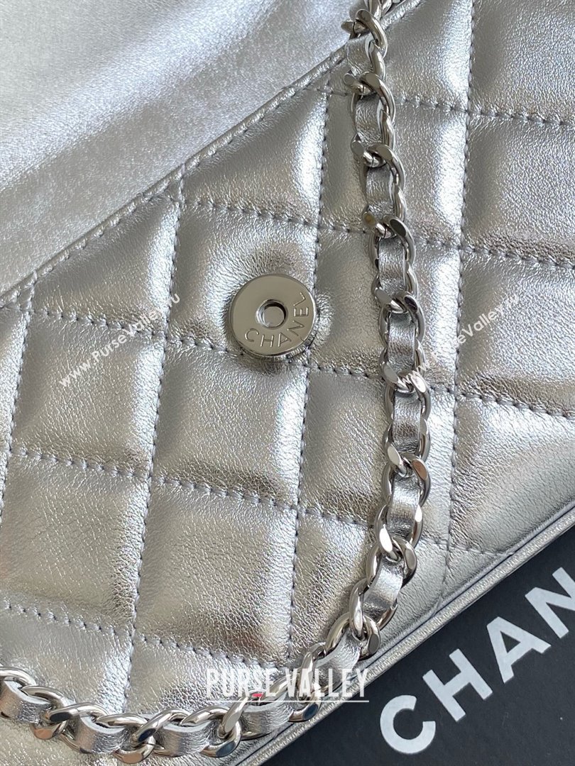 Chanel Phone Holder with Chain in Lambskin AP3238 Silver Spring-Summer 2025 (JY-25061110)