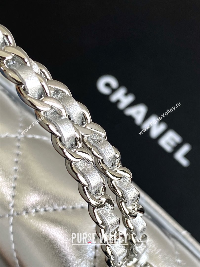 Chanel Phone Holder with Chain in Lambskin AP3238 Silver Spring-Summer 2025 (JY-25061110)