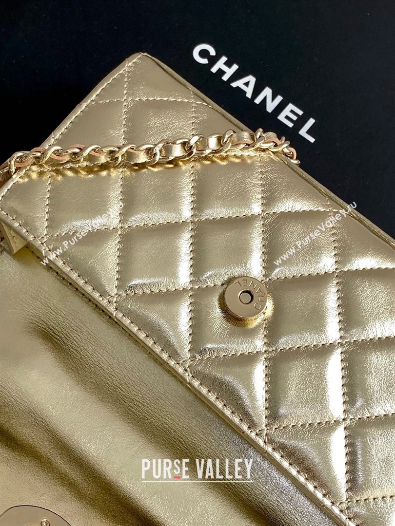 Chanel Phone Holder with Chain in Lambskin AP3238 Gold Spring-Summer 2025 (JY-25061111)