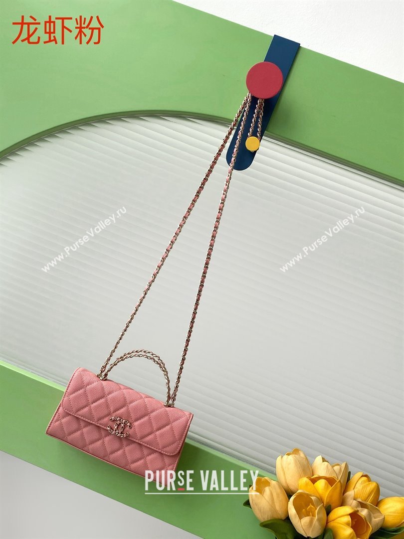 Chanel Phone Holder with Chain in Grained Shiny Calfskin AP3238 Lobster Pink Spring-Summer 2025 (JY-25061112)