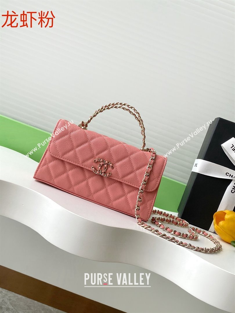 Chanel Phone Holder with Chain in Grained Shiny Calfskin AP3238 Lobster Pink Spring-Summer 2025 (JY-25061112)