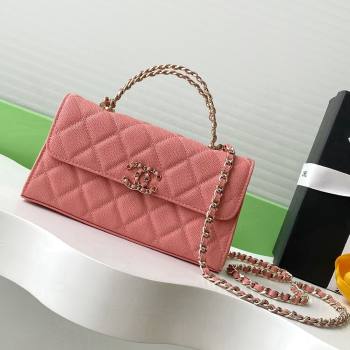 Chanel Phone Holder with Chain in Grained Shiny Calfskin AP3238 Lobster Pink Spring-Summer 2025 (JY-25061112)