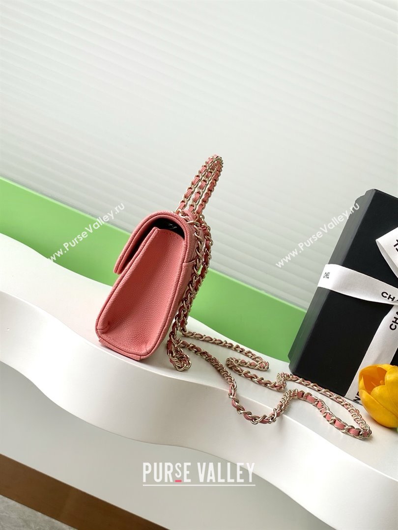 Chanel Phone Holder with Chain in Grained Shiny Calfskin AP3238 Lobster Pink Spring-Summer 2025 (JY-25061112)