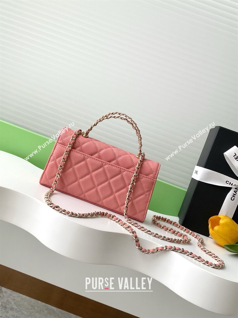 Chanel Phone Holder with Chain in Grained Shiny Calfskin AP3238 Lobster Pink Spring-Summer 2025 (JY-25061112)
