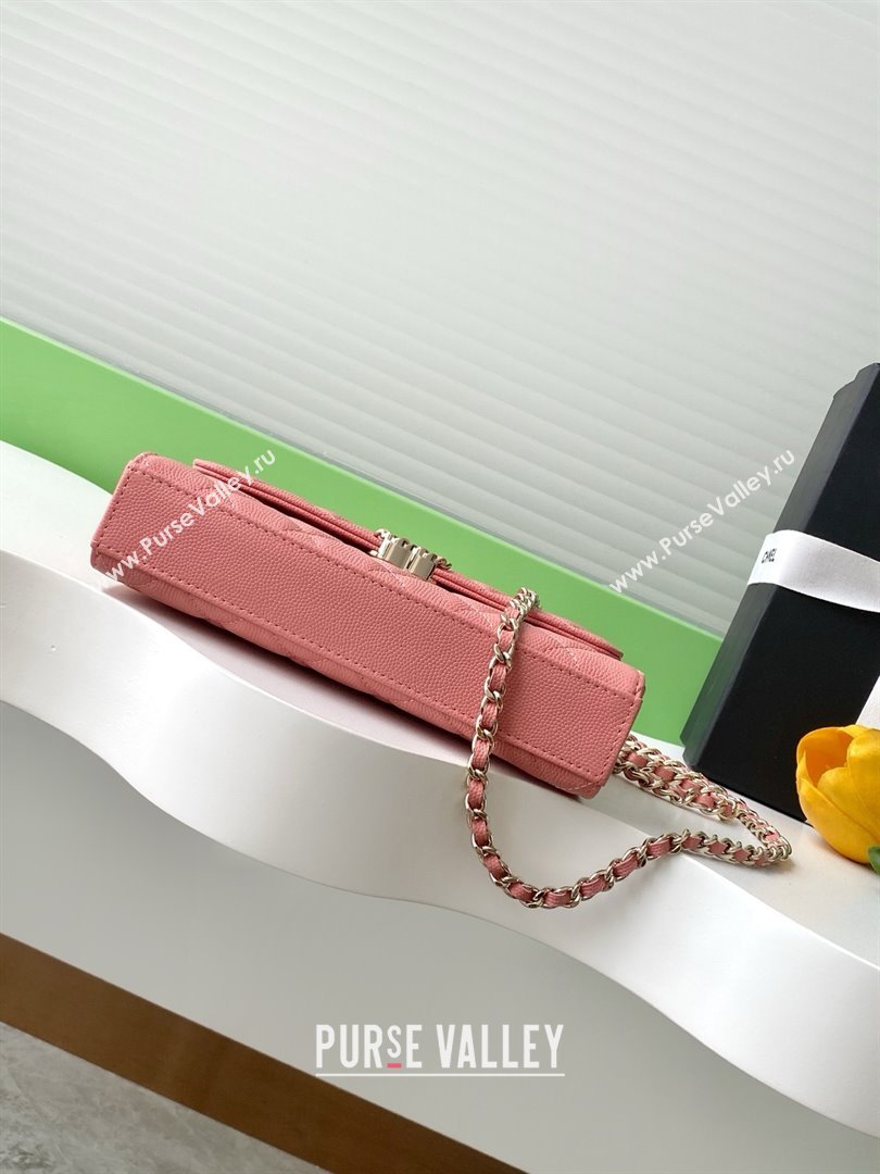 Chanel Phone Holder with Chain in Grained Shiny Calfskin AP3238 Lobster Pink Spring-Summer 2025 (JY-25061112)