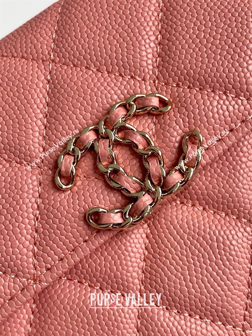 Chanel Phone Holder with Chain in Grained Shiny Calfskin AP3238 Lobster Pink Spring-Summer 2025 (JY-25061112)