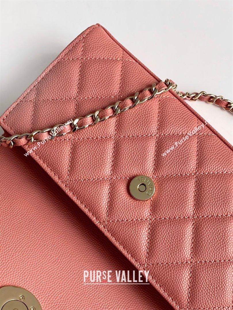 Chanel Phone Holder with Chain in Grained Shiny Calfskin AP3238 Lobster Pink Spring-Summer 2025 (JY-25061112)
