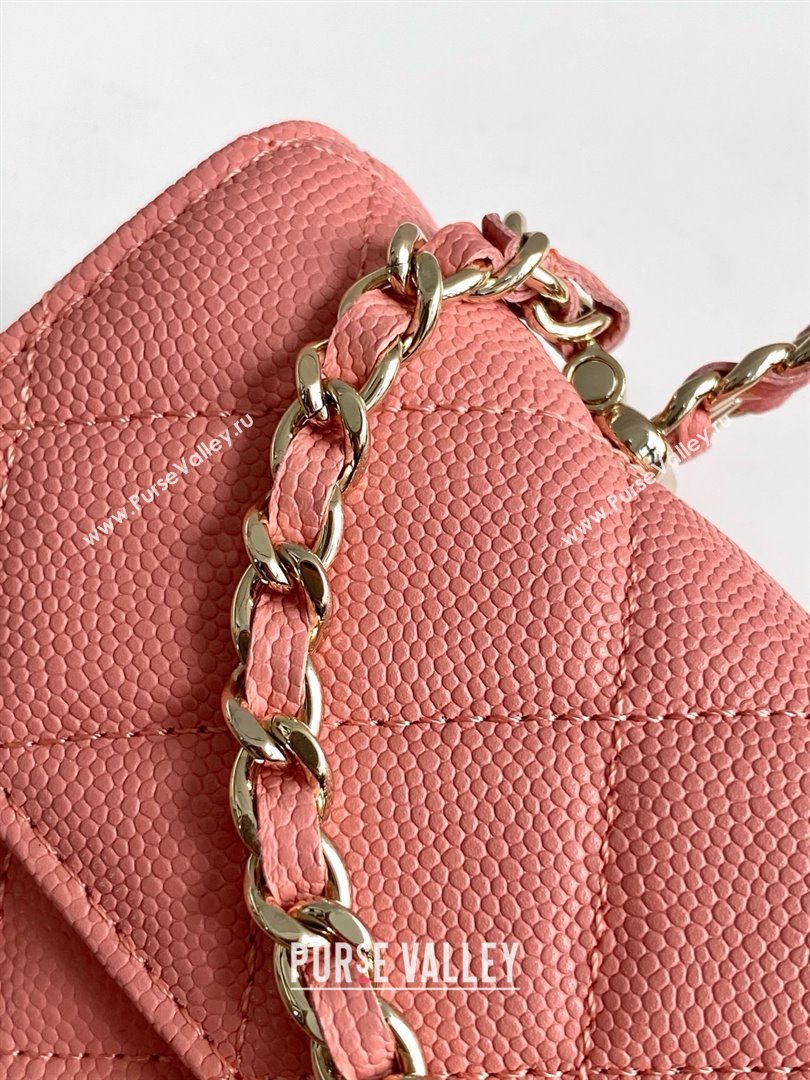 Chanel Phone Holder with Chain in Grained Shiny Calfskin AP3238 Lobster Pink Spring-Summer 2025 (JY-25061112)