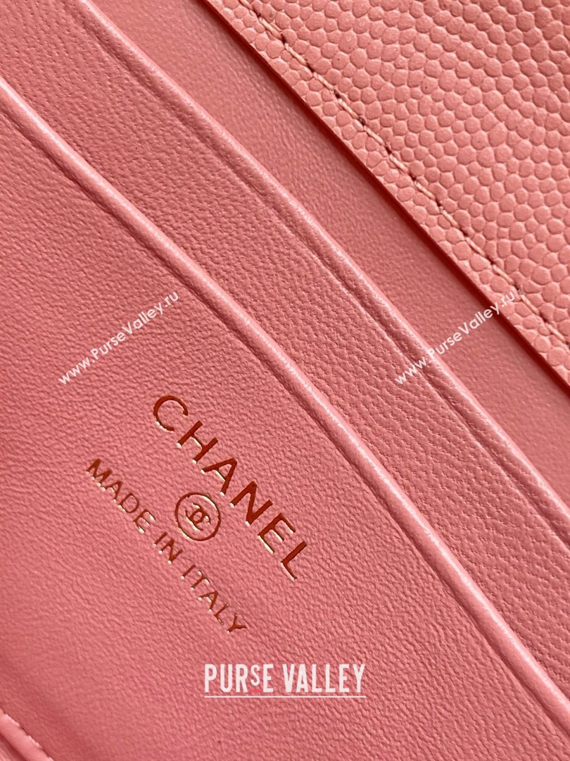 Chanel Phone Holder with Chain in Grained Shiny Calfskin AP3238 Lobster Pink Spring-Summer 2025 (JY-25061112)