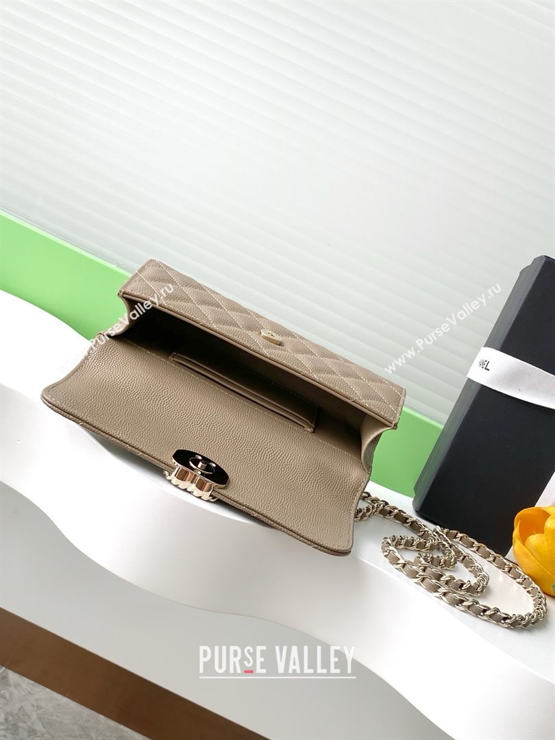 Chanel Phone Holder with Chain in Grained Shiny Calfskin AP3238 Khaki Spring-Summer 2025 (JY-25061104)