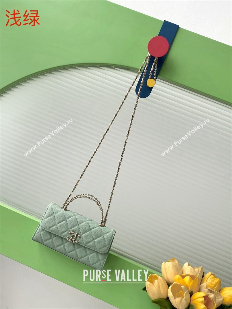 Chanel Phone Holder with Chain in Grained Shiny Calfskin AP3238 Light Green Spring-Summer 2025 (JY-25061113)