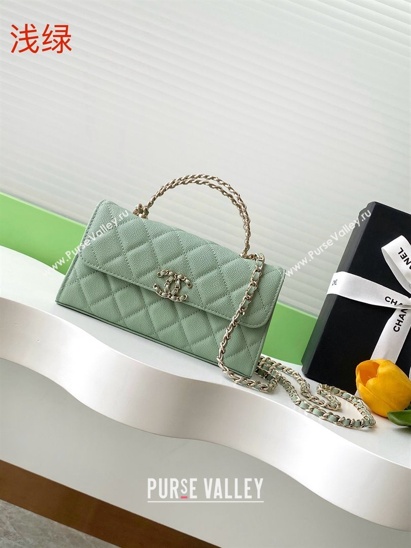 Chanel Phone Holder with Chain in Grained Shiny Calfskin AP3238 Light Green Spring-Summer 2025 (JY-25061113)