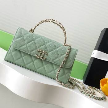 Chanel Phone Holder with Chain in Grained Shiny Calfskin AP3238 Light Green Spring-Summer 2025 (JY-25061113)