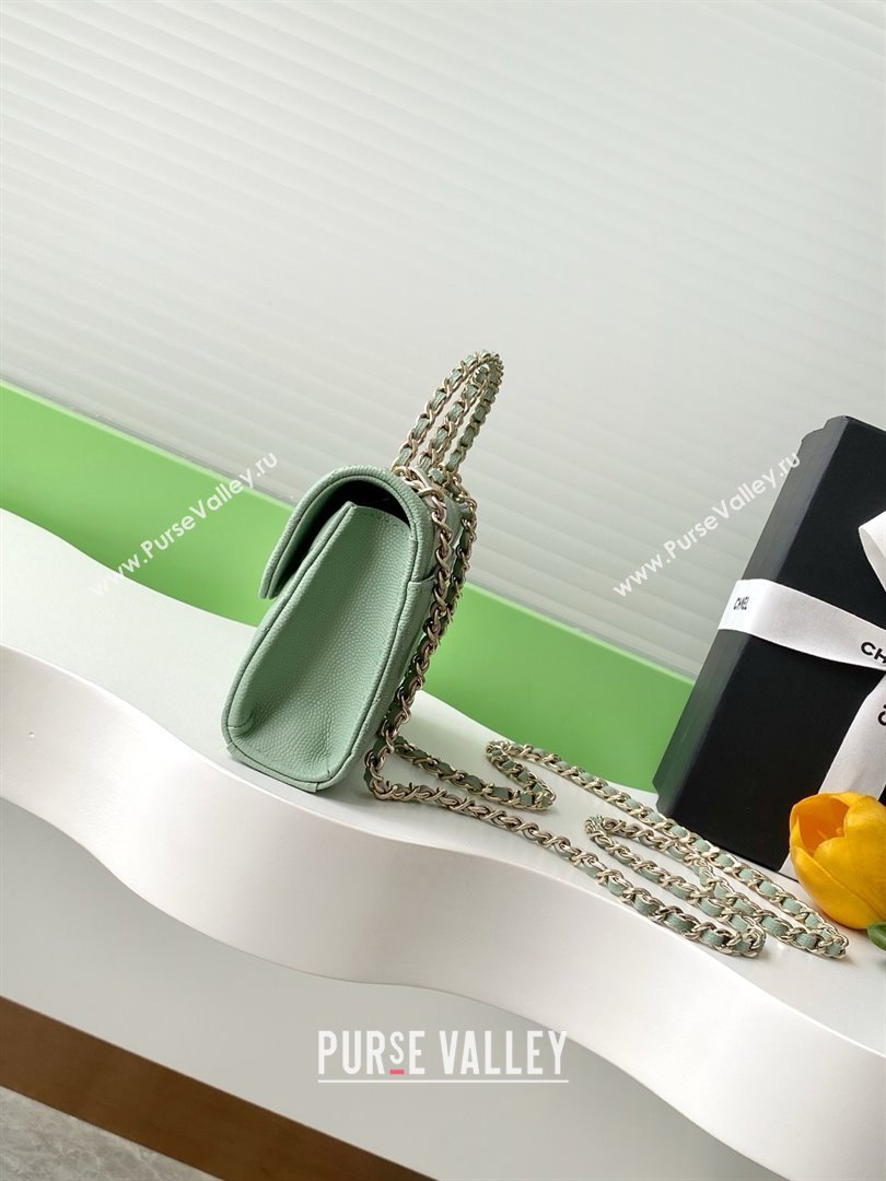Chanel Phone Holder with Chain in Grained Shiny Calfskin AP3238 Light Green Spring-Summer 2025 (JY-25061113)