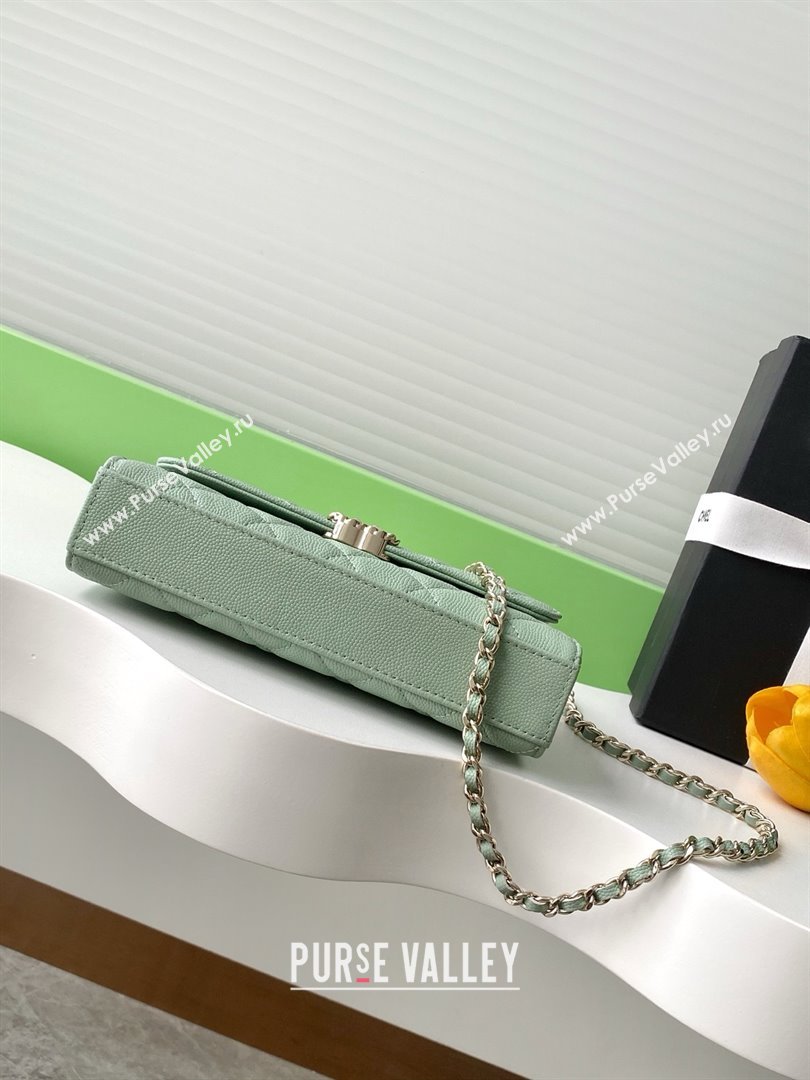 Chanel Phone Holder with Chain in Grained Shiny Calfskin AP3238 Light Green Spring-Summer 2025 (JY-25061113)