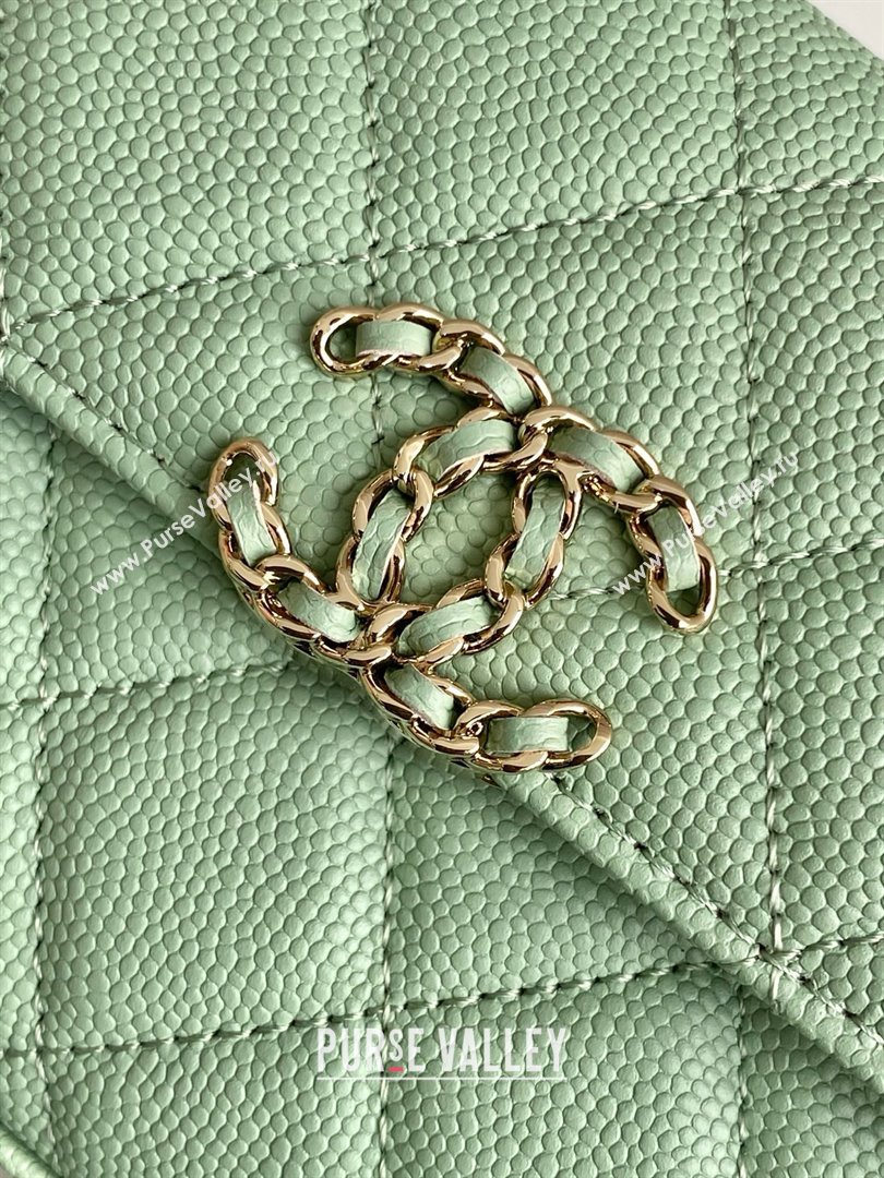 Chanel Phone Holder with Chain in Grained Shiny Calfskin AP3238 Light Green Spring-Summer 2025 (JY-25061113)