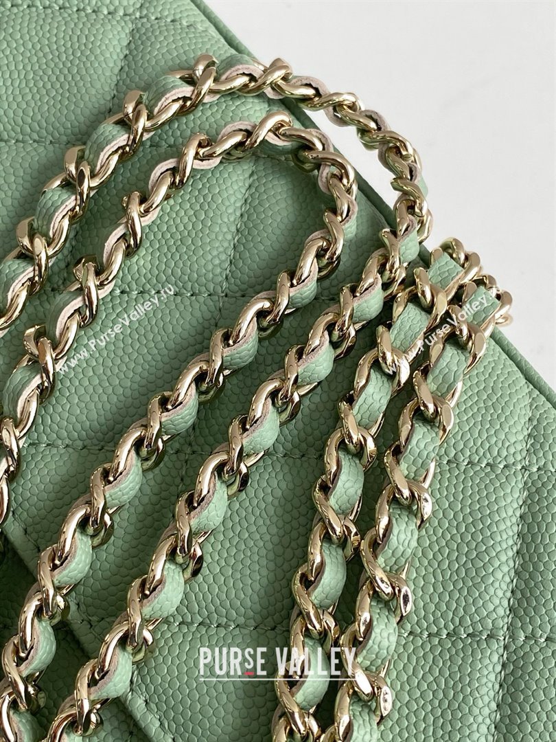 Chanel Phone Holder with Chain in Grained Shiny Calfskin AP3238 Light Green Spring-Summer 2025 (JY-25061113)
