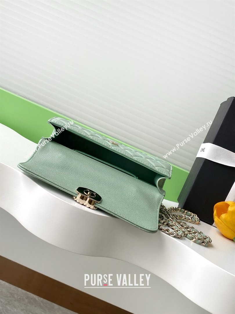 Chanel Phone Holder with Chain in Grained Shiny Calfskin AP3238 Light Green Spring-Summer 2025 (JY-25061113)