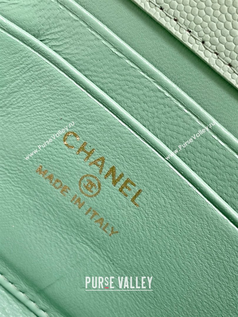 Chanel Phone Holder with Chain in Grained Shiny Calfskin AP3238 Light Green Spring-Summer 2025 (JY-25061113)